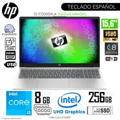 HP - Laptop 15-FD0004LA Intel Corei3-N305 8GB RAM 256GB SSD 15.6" Pulg. FHD FreeDos - Plateado natural