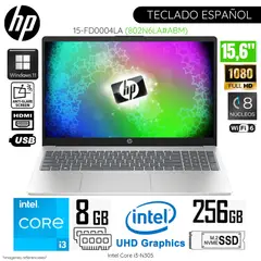 HP - Laptop 15-FD0004LA Intel Corei3-N305 8GB RAM 256GB SSD 15.6" Pulg. FHD Win11 - Plateado natural