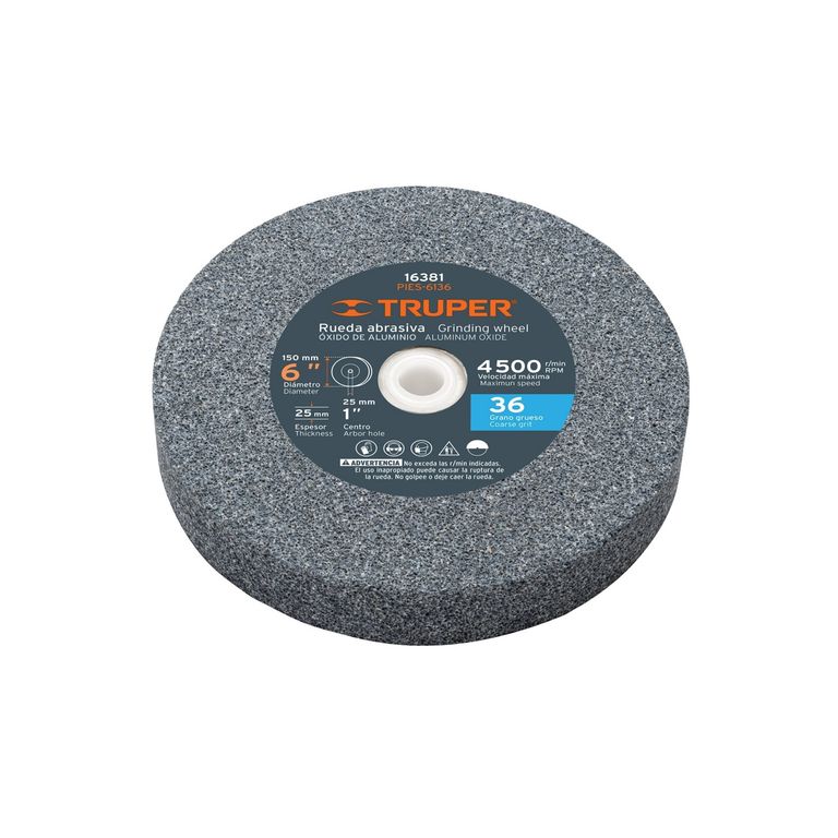 Piedra afilador 6"x25mm, para esmeril, óxido aluminio grano 36