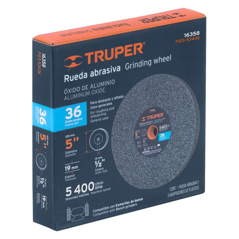 Piedra afilador 5"x19mm para esmeril, óxido aluminio grano 36