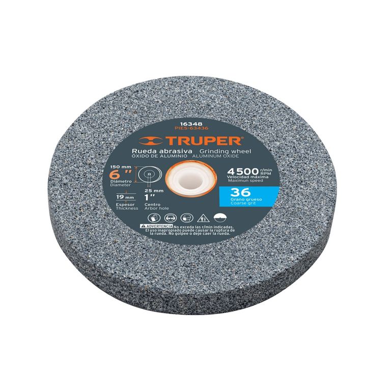 Piedra afilador 6"x19mm para esmeril, óxido aluminio grano 36
