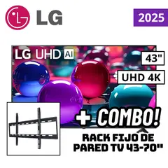 LG - TELEVISOR 43 SMART TV THINQ AI WEBOS HUB 4K UHD LED 2025 - 43UA7300PSB + RACK FIJO