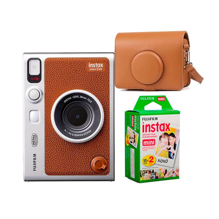 Camara instax Mini Evo Brown + Estuche + Pelic x 20