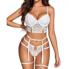 GENERICO - CONJUNTO CULOTTE MUJER BLANCO LENCERÍA SEXY DE ENCAJE