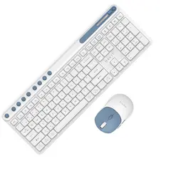 HAVIT - Combo Teclado y Mouse Inalám KB271WB dual 2,4 GHz y BT bl+azul