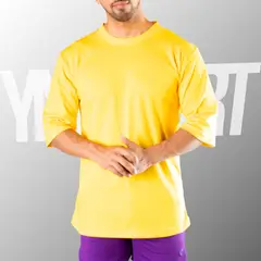 YML SPORT - Oversize Fitness Hombre - Polo Algodón Amarillo -