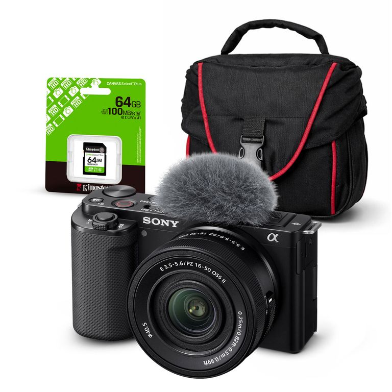 Cámara ZV-E10 Mirrorless + Lente 16-50mm f35-56 II + Kit Básico de Accesorios