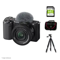 SONY - Cámara ZV-E10 Mirrorless + Lente 16-50mm f35-56 II + Kit Deluxe de Accesorios