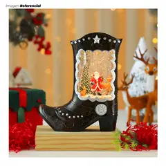 GENERICO - Bota Navideña Decorativa con Escena de Santa y Renos