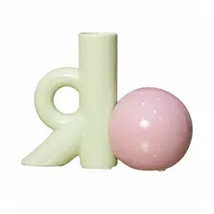 PANORAMA HOGAR - Florero Panadecor Moderno Verde con Esfera Rosa 17CM Porcelana