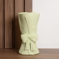 PANORAMA HOGAR - Florero Panadecor Verde con Lazo 24CM Porcelana