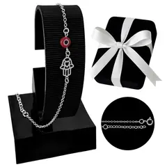 GENERICO - Pulsera Mujer Plata 925 Ojo Turco Rojo Mano De Fátima Regalo