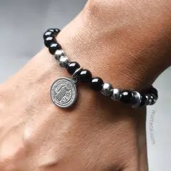WATTACA - Pulsera San Benito Obsidiana + Acero Inoxidable Ajustable -