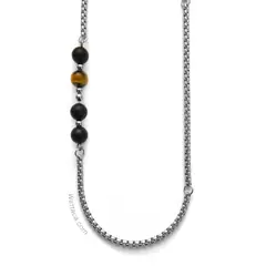 WATTACA - Collar Piedra Ónix Mate Ojo de tigre Acero Inoxidable - Cadenas