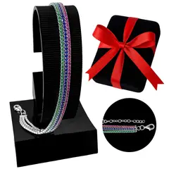 GENERICO - Pulsera Mujer Plata 925 Regalo Mamá Novia Circonita Fucsia Verde Azul