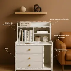 ROHE - Velador 3 Niveles Con Cajones, Color Blanco, 50x30x70 cm