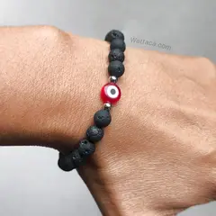 WATTACA - Pulsera Ojo Turco Rojo Volcánica 6mm Acero Inoxidable -