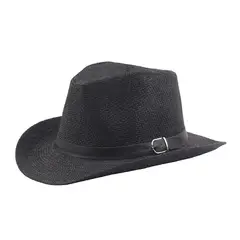 KAST PE - Sombrero Vaquero de Paja con Cinta de Cuerina - Negro