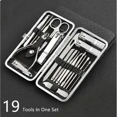 GENERICO - SET MANICURE PEDICURE ACERO INOXIDABLE 19 PIEZAS NEGRO KIT