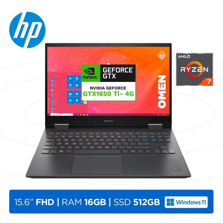 Laptop Omen 15-EN0001LA Ryzen 7 4800H 16GB 512GB 4GB GTX 1650Ti 156 FHD Windows 11 Home Black