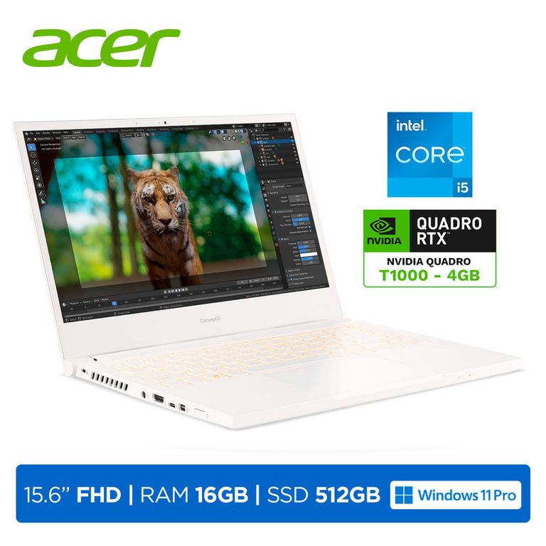 Laptop ConceptD 3 Pro i5-9300H 16GB 512GB 4GB Quadro T1000 156 FHD 100% DCI-P3Win11ProWhite