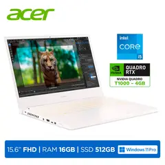 ACER - Laptop ConceptD 3 Pro i5-9300H 16GB 512GB 4GB Quadro T1000 156 FHD 100% DCI-P3Win11ProWhite