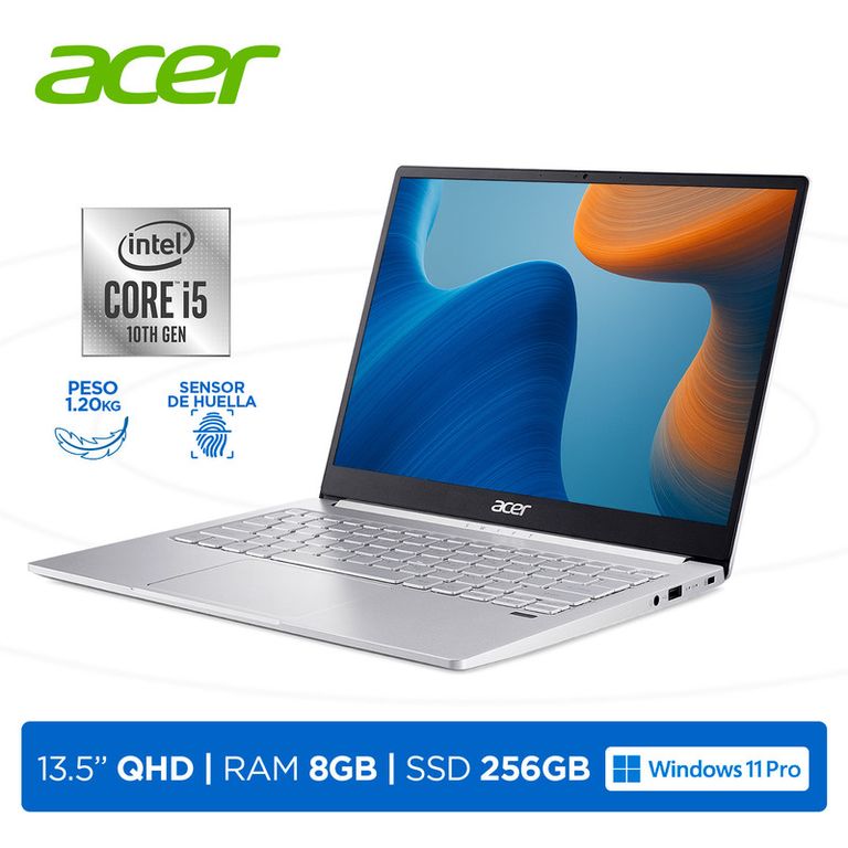 Laptop Swift 3 SF313-52 i5-1035G4 8GB 256GB 135 2K Windows 11 Pro Sparkly Silver