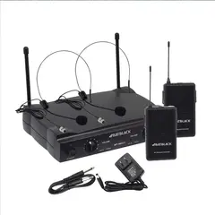 BATBLACK - Micrófono Inalámbrico Doble con 2 Vinchas Y 2 Solaperos UHF BT-D332BP