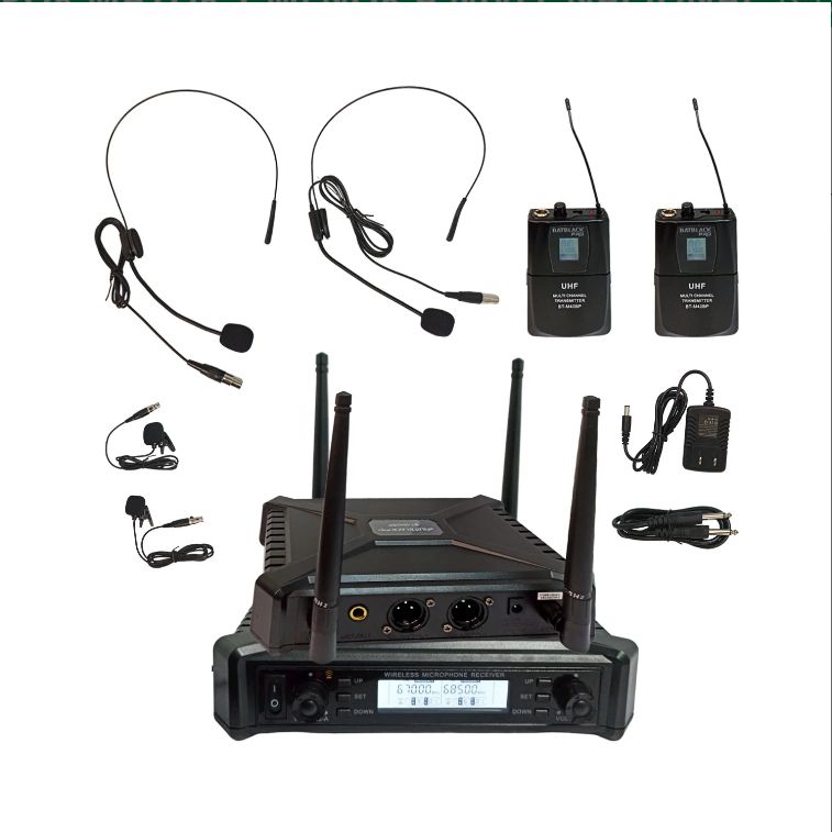 Micrófono Inalámbrico Doble con 2 Vinchas y 2 Solaperos UHF BT-M40BP