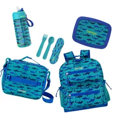 BENTGO - Set Mochila Lonchera PortaLonchera Cubiertos y Tomatodo Tiburon
