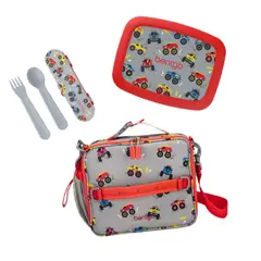 BENTGO - Set Lonchera Porta Lonchera y Cubiertos Kids - Camiones