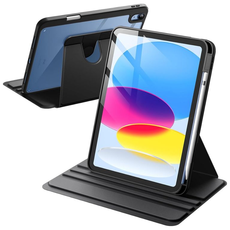 Funda Transparente Giratorio 360° para iPad A16 11th 10th GEN NEGRO