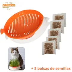 GENERICO - MACETA PARA HIERBA GATERA-PESCADITO-MASCOTA GATO - NARANJA
