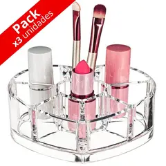 MINARI - Pack x3 Organizador de Maquillaje Acrílico De Corazón 101A