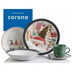 CORONA - Juego de Vajilla 16 Piezas Navidad -
