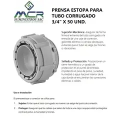 GENERICO - PRENSA ESTOPA PARA TUBO CORRUGADO 3/4" X 50 UND.