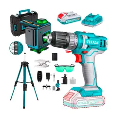 TOTAL - Taladro Atornillador 20v + Nivel Láser Verde 16 Niveles