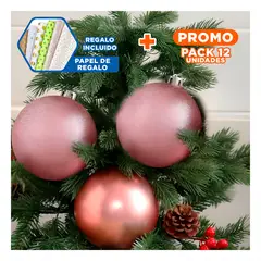GENERICO - Pack12 Pelotas Solidas de Navidad de Rosa Y+Papel de Regalo