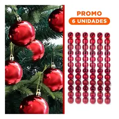 GENERICO - Pack6 Pelota Tono Brilloso para Fiestas Navidadeñas en Rojo