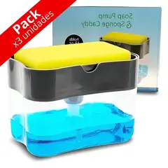 MINARI - Pack x3 Dispensador de Jabón Líquido para Cocina Baño Y Esponja 561D