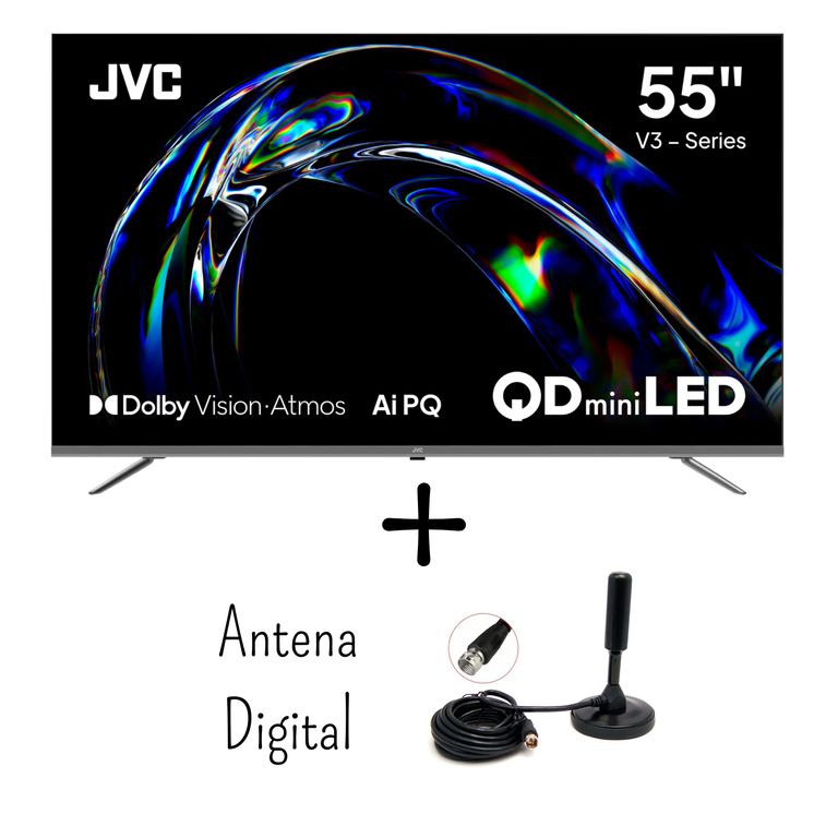 Televisor JVC 55 Pulgadas QD MINILED 120HZ Google TV LT-55KM958 + Antena Digital (Modelo 2025)
