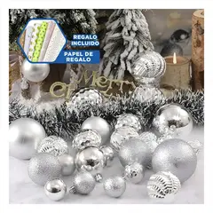 GENERICO - Bolas con Detalle Brillante en Plateado Y+Papel de Regalo