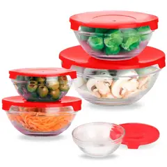 MINARI - Set 05 Bowls de Vidrio Tápers Herméticos con Tapa RJ 45V