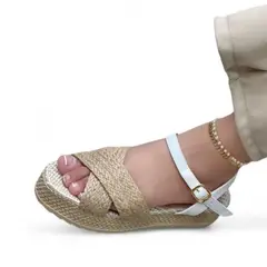 GENERICO - Sandalia Mujer Forrado Yute Cruzado 1022L-55 Color Blanco