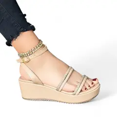 GENERICO - Sandalia Mujer Taco 7 Doble Cinta 1022L-45 Color Beige