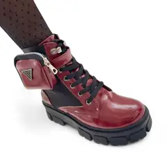 GENERICO - Botin Mujer Rock Gamuza Y Charol 1022L-73 Color Guinda