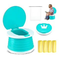 GENERICO - Baño Portátil Y Plegable Para Niño 2 En 1 Inodoro Y Asiento Celeste