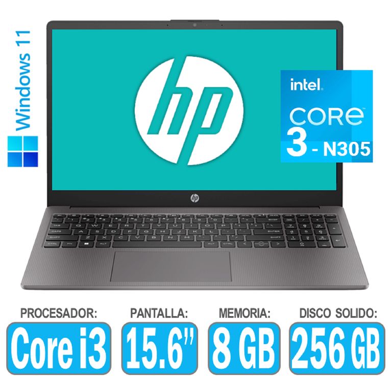 Laptop Core i3-N305 RAM 8gb SSD 256gb Pantalla 15.6 Windows 250 G10