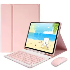 PUREPOWER - Funda con teclado de español y mouse para iPad 10.9 10ª y iPad A6-rosa