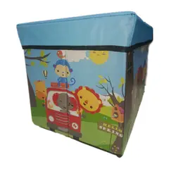 GENERICO - Caja de Puff Almacenamiento Organizador con Tapa Celeste Zoo